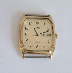 Vintage Men's TIMEX La Cell Quartz Time Date Gold Tone Square Bezel Watch